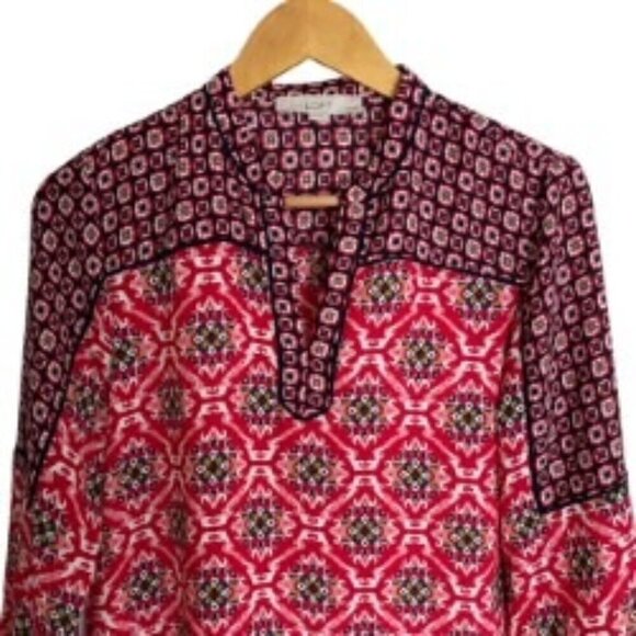 Loft Mixed Mosaic Split Neck Blouse SP - Picture 4 of 4